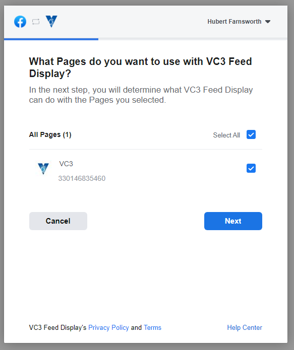 pages to select to grant VC3 access